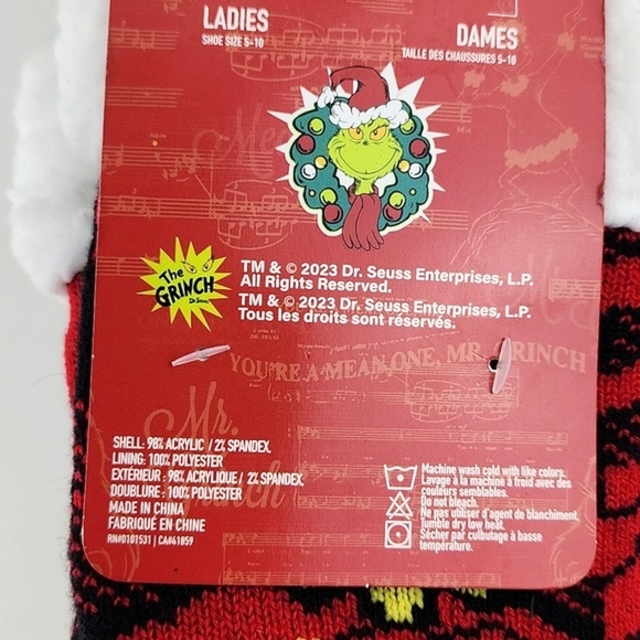 The Grinch Women's Reading Socks Red Black Knit Plaid Fleece Christmas Sz 5-10 - Picture 7 of 8